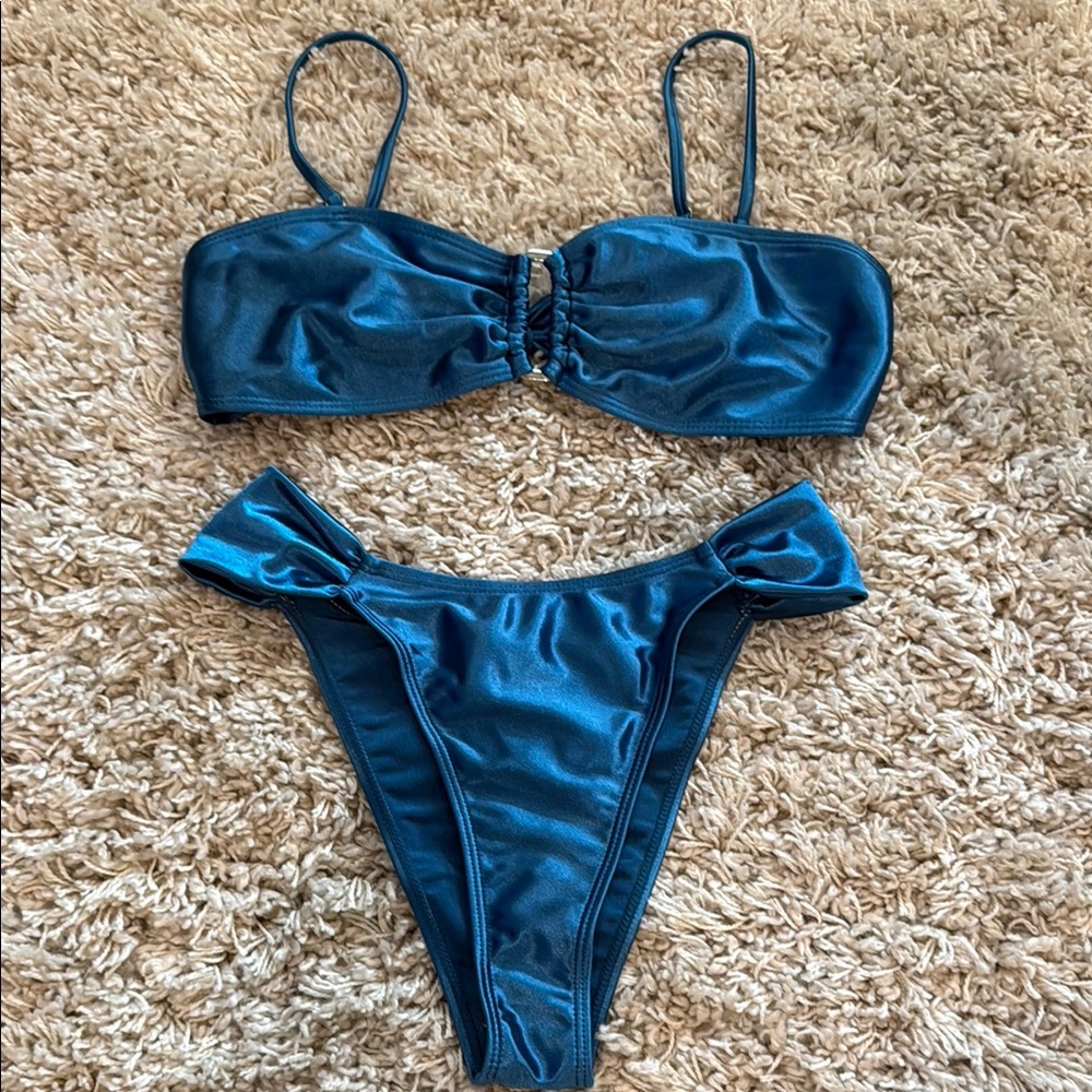 SHEIN Shiny Teal Bikini Set